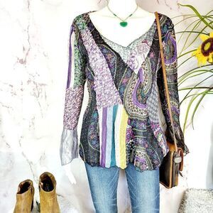 Lindi silk colorful patchwork top